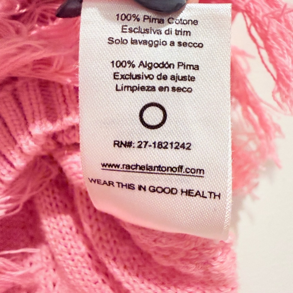 Rachel Antonoff Pink Fringe Knit Top Pima Cotton Sleeveless Sweater Vest M/L - Picture 5 of 6